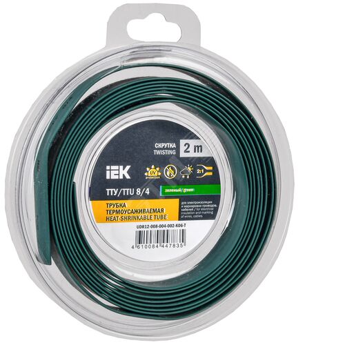 Трубка термоусадочная ТТУ нг-LS 8/4 зеленая (2м/упак) IEK