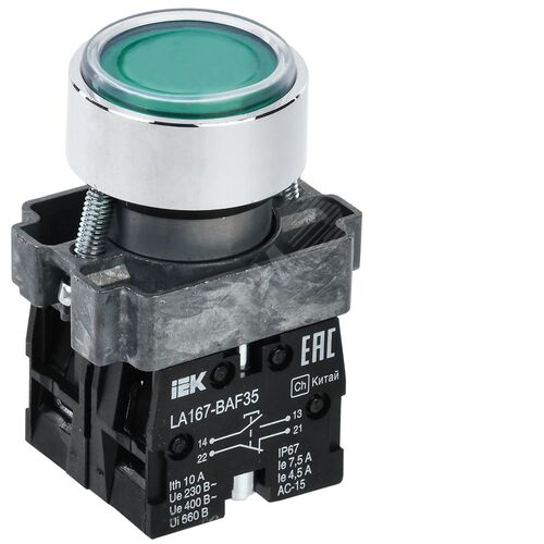 Кнопка управления LA167-BAF35 d=22мм 1NO+1NC зеленая