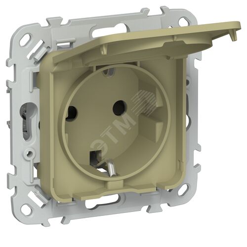 FLITE Розетка с заземлением с защитными шторками и крышкой 16А IP44 РСшкр11-0-44-ФлО оливковый