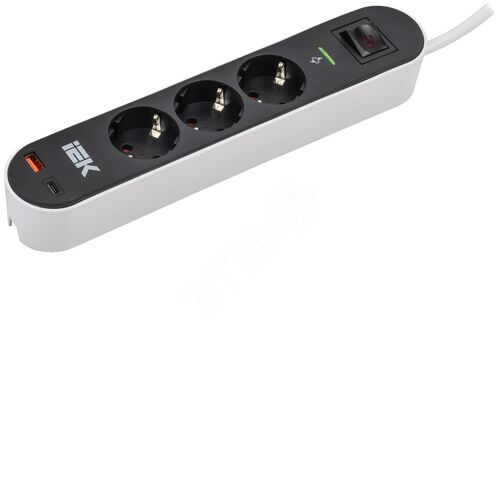 Фильтр сетевой СФ-03К 16А USB A+C 20Вт 1,5м 3х1,5мм2 черный IEK