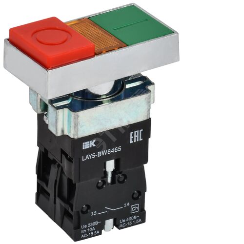 Кнопка управления LAY5-BW8465 ''I-O'' сдвоенная с подсветкой NO+NC