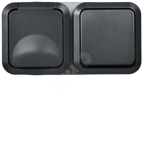 Блок розетка + выключатель горизонтальный TORS 16А IP55 графит