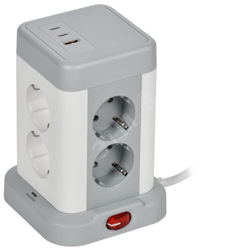 Удлинитель У08K 8 мест 2P+PE 1,5м 3х1,0мм2 16А/250В USB A+C 20Вт серый DOMINIC IEK