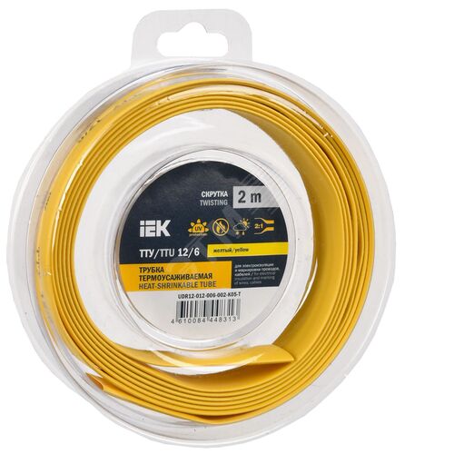 Трубка термоусадочная ТТУ нг-LS 12/6 желтая (2м/упак) IEK