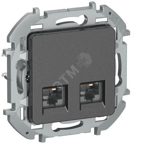 IEKINSPIRIA Розетка компьютерная двойная RJ45 категория 6 UTP 6738431 антрацит