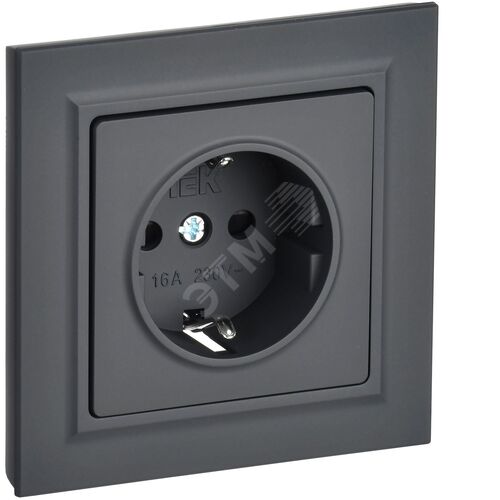 BRITE Розетка 1-местная с заземлением с защитными шторками 16А в сборе РСР14-1-0-БрГ графит