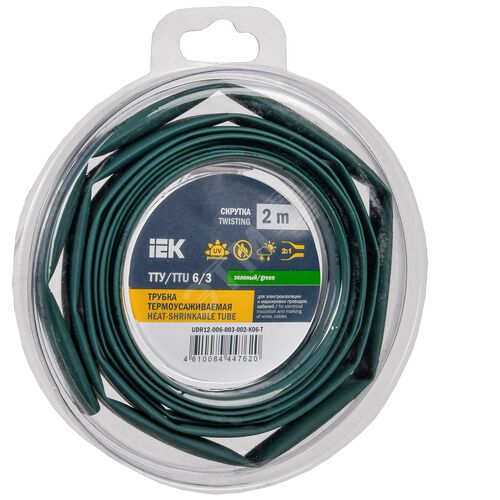 Трубка термоусадочная ТТУ нг-LS 6/3 зеленая (2м/упак) IEK