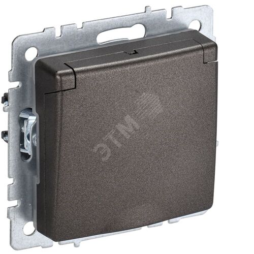 BRITE Розетка 1-местная с заземлением с защитными шторками и крышкой 16А IP44 РСбш10-3-44-БрТБ темная бронза