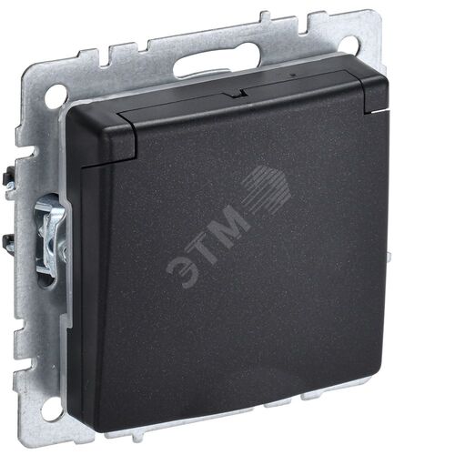 BRITE Розетка 1-местная с заземлением с защитными шторками и крышкой 16А IP44 РСбш10-3-44-БрЧ черный