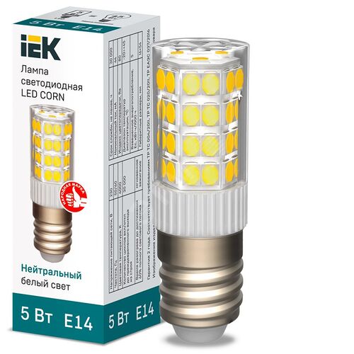 Лампа светодиодная CORN капсула 5Вт 230В 4000К керамика E14 IEK