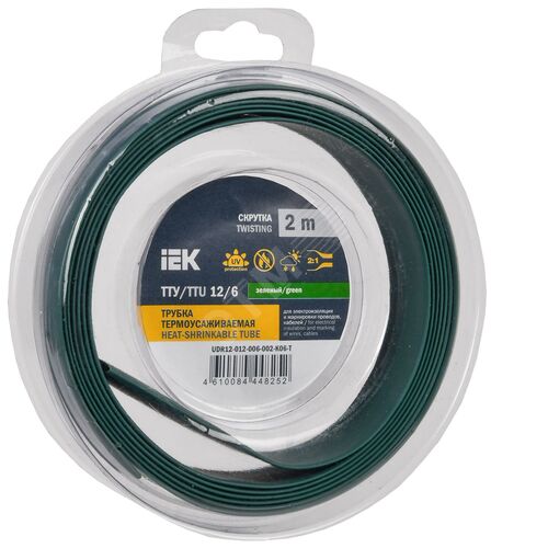 Трубка термоусадочная ТТУ нг-LS 12/6 зеленая (2м/упак) IEK