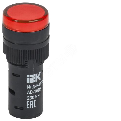 Лампа AD16DS(LED)матрица d16мм красный 230В AC/DC