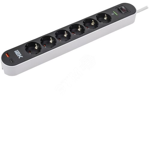 Фильтр сетевой СФ-06К 16А USB A+C 20Вт 3м 3х1,5мм2 черный IEK