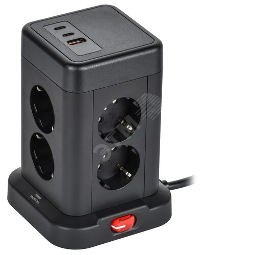 Удлинитель У08K 8 мест 2P+PE 1,5м 3х1,0мм2 16А/250В USB A+C 20Вт черный DOMINIC IEK
