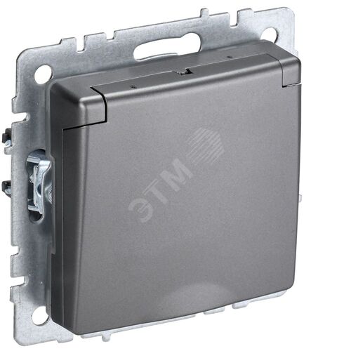 BRITE Розетка 1-местная с заземлением с защитными шторками и крышкой 16А IP44 РСбш10-3-44-БрС сталь