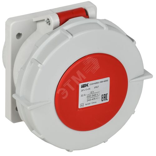 Розетка встраиваемая прямаяССИ-6252 32А-6ч 380В 3P+PE+N IP67