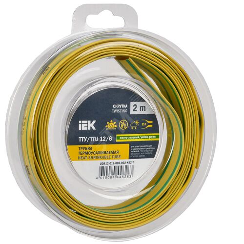 Трубка термоусадочная ТТУ нг-LS 12/6 желто-зеленая (2м/упак) IEK