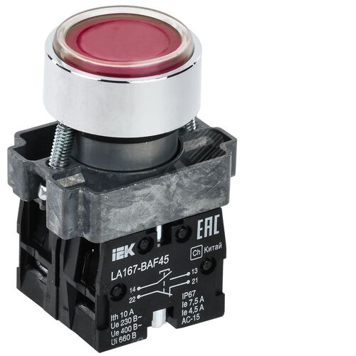 Кнопка управления LA167-BAF45 d=22мм 1NO+1NC красная