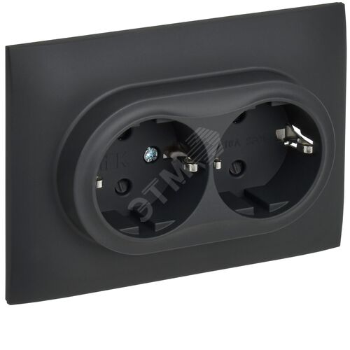 Розетка 2-местная с заземлением с защитными шторками 16А в сборе SK-R07G графит SKANDY