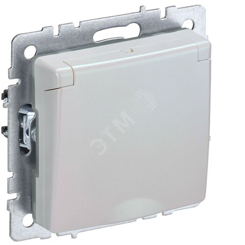 BRITE Розетка 1-местная с заземлением с защитными шторками и крышкой 16А IP44 РСбш10-3-44-БрЖ жемчуг