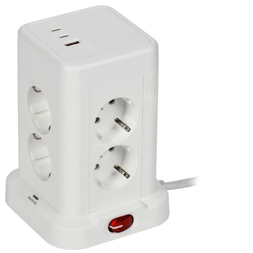 Удлинитель У08K 8 мест 2P+PE 1,5м 3х1,0мм2 16А/250В USB A+C 20Вт белый DOMINIC IEK