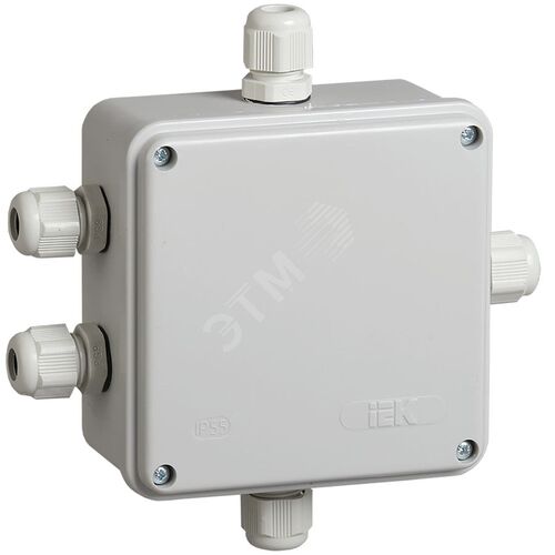 Коробка КМ41330 распаячная для открытой проводки 100х100х50мм IP55 RAL7035 гермовводы PG9