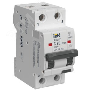 ARMAT Автоматический выключатель дифференциального тока B10N 2P C20 100мА тип AC IEK