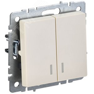 BRITE Выключатель двухклавишный с индикацией 10А ВС10-2-1-БрКр бежевый