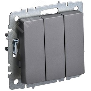 BRITE Выключатель трехклавишный 10А ВС10-3-0-БрС сталь