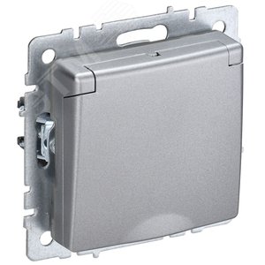 BRITE Розетка с заземлением с защитными шторками и крышкой 16А IP44 РСбш10-3-44-БрА алюминий