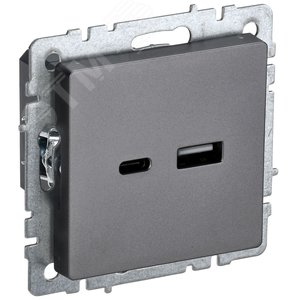 BRITE Розетка USB A+C 18Вт РЮ11-1-БрС сталь