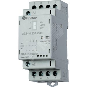 Контактор модульный 2NO+2NC 25А контакты AgSnO2 катушка 230В АС/DC 35мм IP20 переключатель Авто-Вкл-Выкл+механический индикатор/LED
