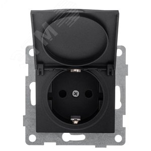 Розетка однопостовая Bravo с/з с з/ш и крышкой, механизм, 16А, 250В, графит