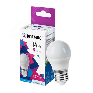 Лампа светодиодная LED 14Вт Шар 220В Е27 D45х80 6500К холодный 1260 лм