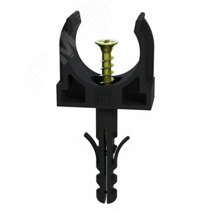 Крепеж-клипса с дюбелем и саморезом черная д25 (100шт/900шт уп/кор)