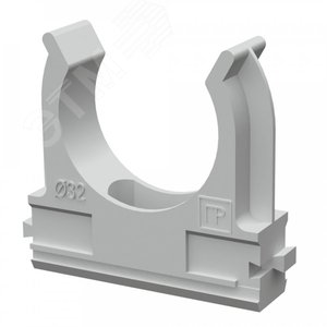 Крепёж-клипса для труб d32 мм безгалогенная (HF) атмосферостойкая серая (25шт/500шт уп/кор)