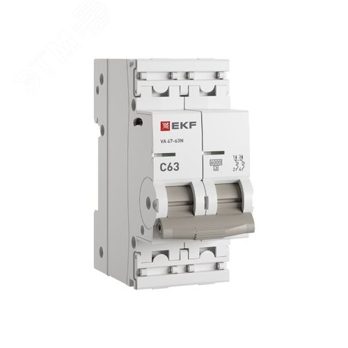 Выключатель автоматический двухполюсный 2P 63А (C) 6kA ВА 47-63N M636263C PROXIMA EKF