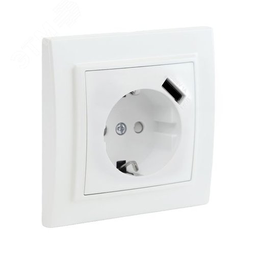 Розетка 1-местная СП с/з Минск 16А белая с защитными шторками с USB
