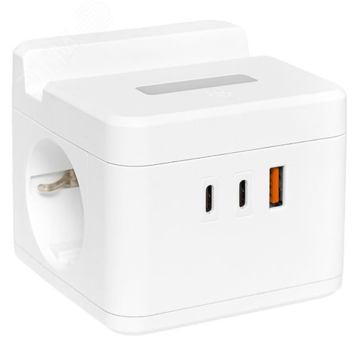 Удлинитель куб 2 гнезда 1USB + 2 Type C с быстрой зарядкой, подставкой под телефон и ночником 1, 3 метра 1 мм2