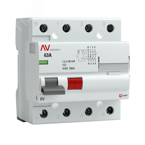 Устройство защитного отключения DV 4P 63А/ 30мА (AC) AVERES