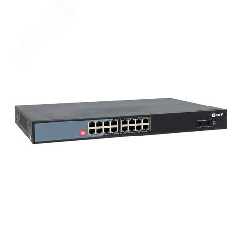 Коммутатор промышленный неуправляемый U-2GX/SFP-16GTP-R, 2 порта 1000Base-X SFP, 16 портов 10/100/1000Base-T(X) RJ45 c PoE, монтаж в 19'' стойку TSX EKF
