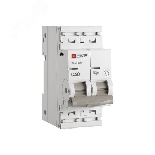 Выключатель автоматический двухполюсный 2P 40А (C) 6kA ВА 47-63N M636240C PROXIMA EKF