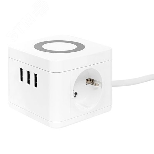Удлинитель Куб 2 гнезда 3USB 2,4А+зарядное устройство 1,3 метра 1мм2