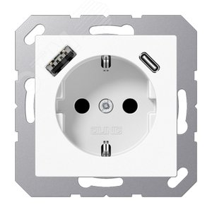 Розетка SCHUKO с USB-зарядным устройством, тип A +тип С, термопласт, белый