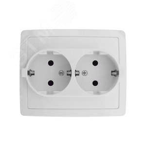 Розетка двойная с заземлением Schuko, винтовой зажим, 16А 250В, белый