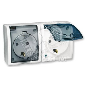 15 Aqua Розетка двойная 2Р+Е Schuko со шторками с крышкой полупр. IP54 16А 250В винт.зажим S15A белый