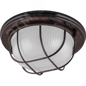 Светильник НБО-03-60-022 Е27 круг с решеткой дерево орех IP54