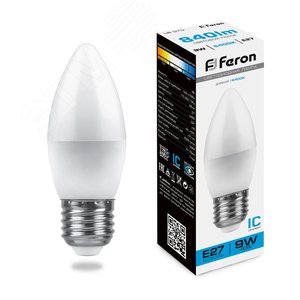 Лампа светодиодная LED 9вт Е27 дневной матовая свеча