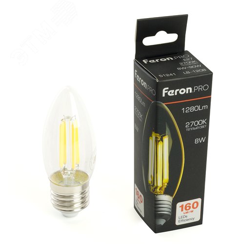Лампа светодиодная LED 8вт Е27 теплый свеча FILAMENT .PRO