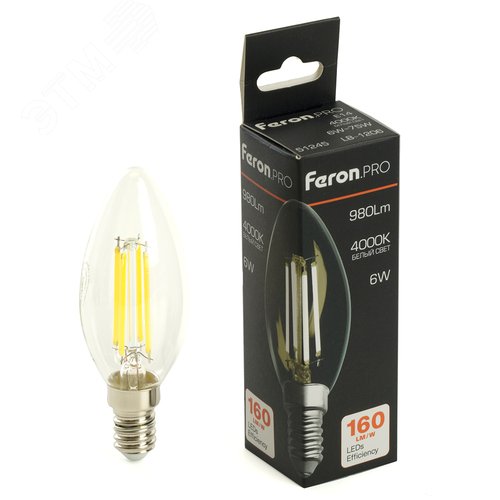 Лампа светодиодная LED 6вт Е14 теплый свеча FILAMENT .PRO